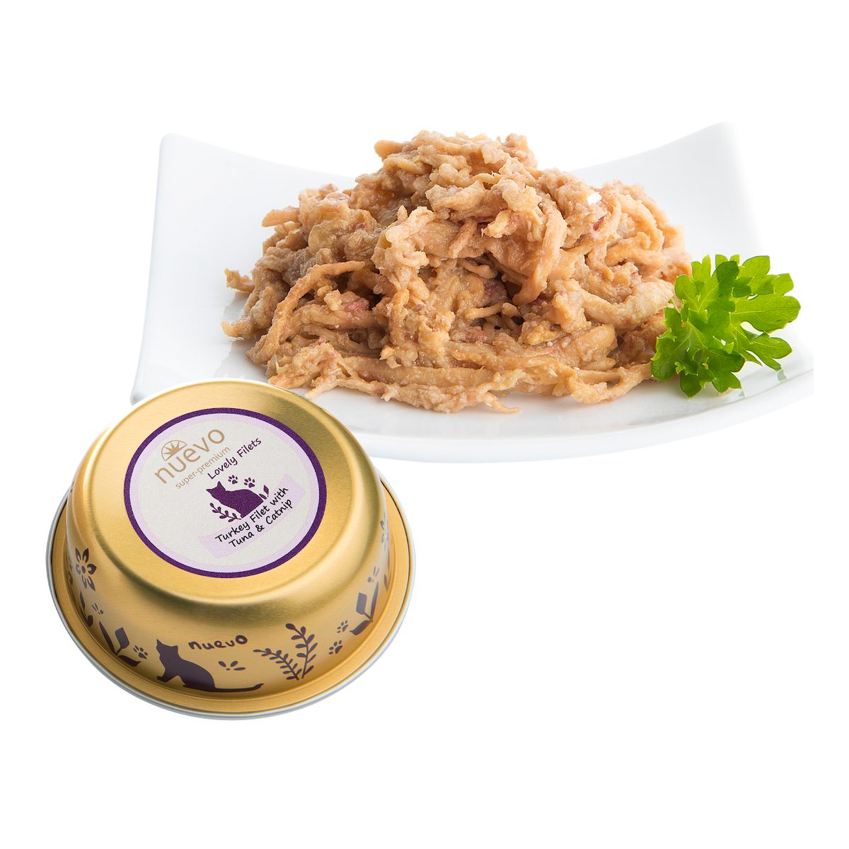 Nuevo Delicious Gato Adulto Filete de Pavo con Atún, Hierba y Aceite de Linaza 85 g