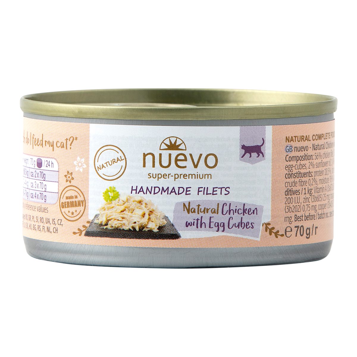 Nuevo Gatos Adultos Handmade Natural Pollo con Cubos de Huevo 70 g