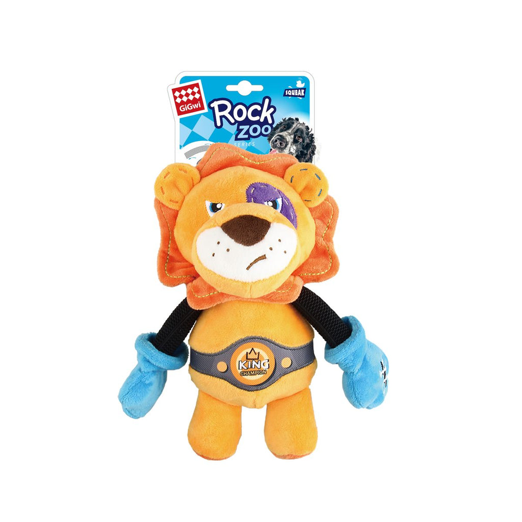 GiGwi Rock Zoo 'King Boxer' Lion with Squeaker M/L size Plush/Bungee Arm