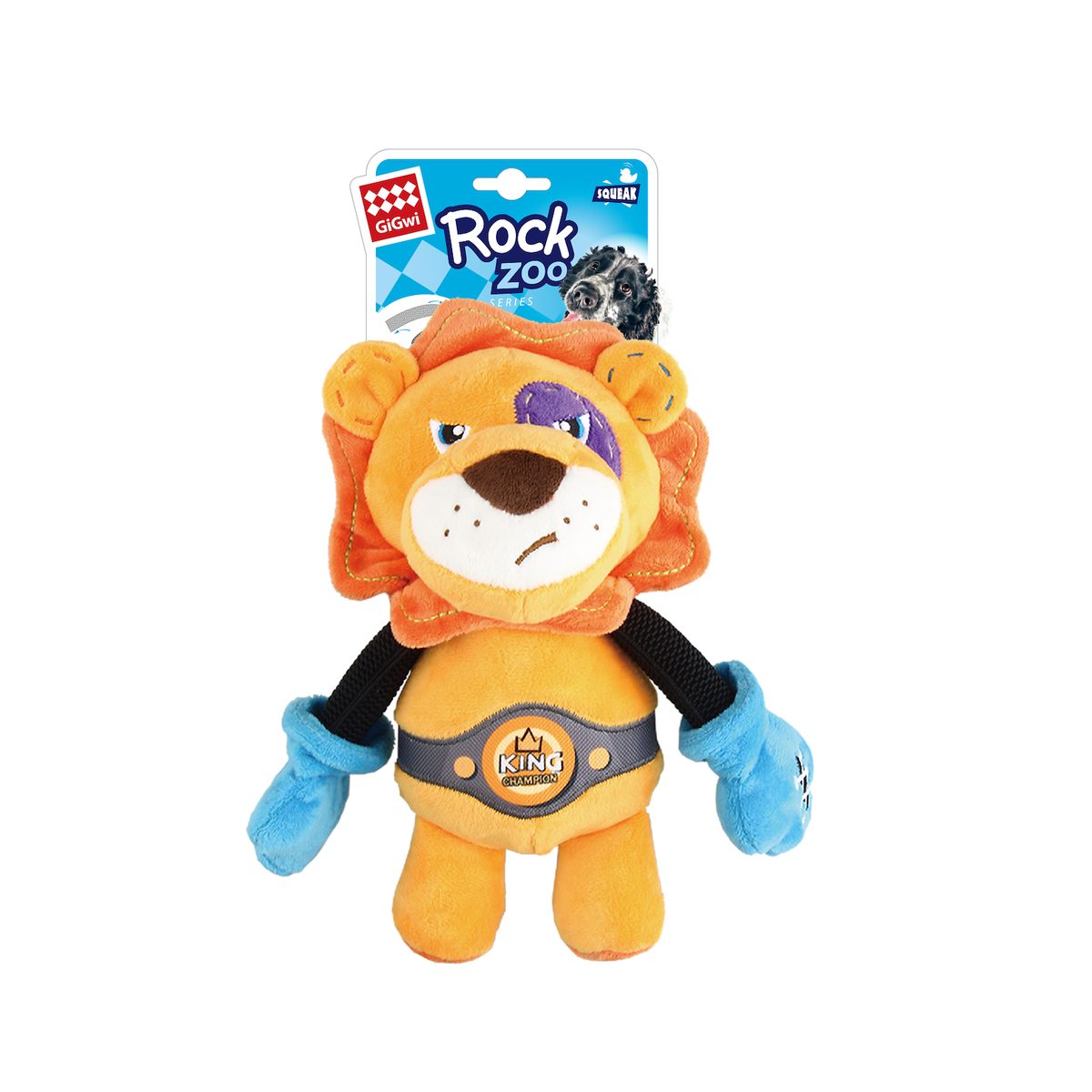 GiGwi Rock Zoo 'King Boxer' Lion with Squeaker M/L size Plush/Bungee Arm
