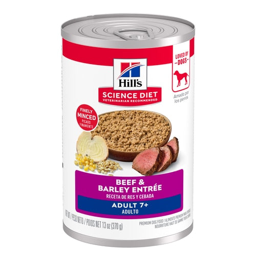 Hill's Science Diet Perro Senior 7+ Lata Res y Cebada 370 g
