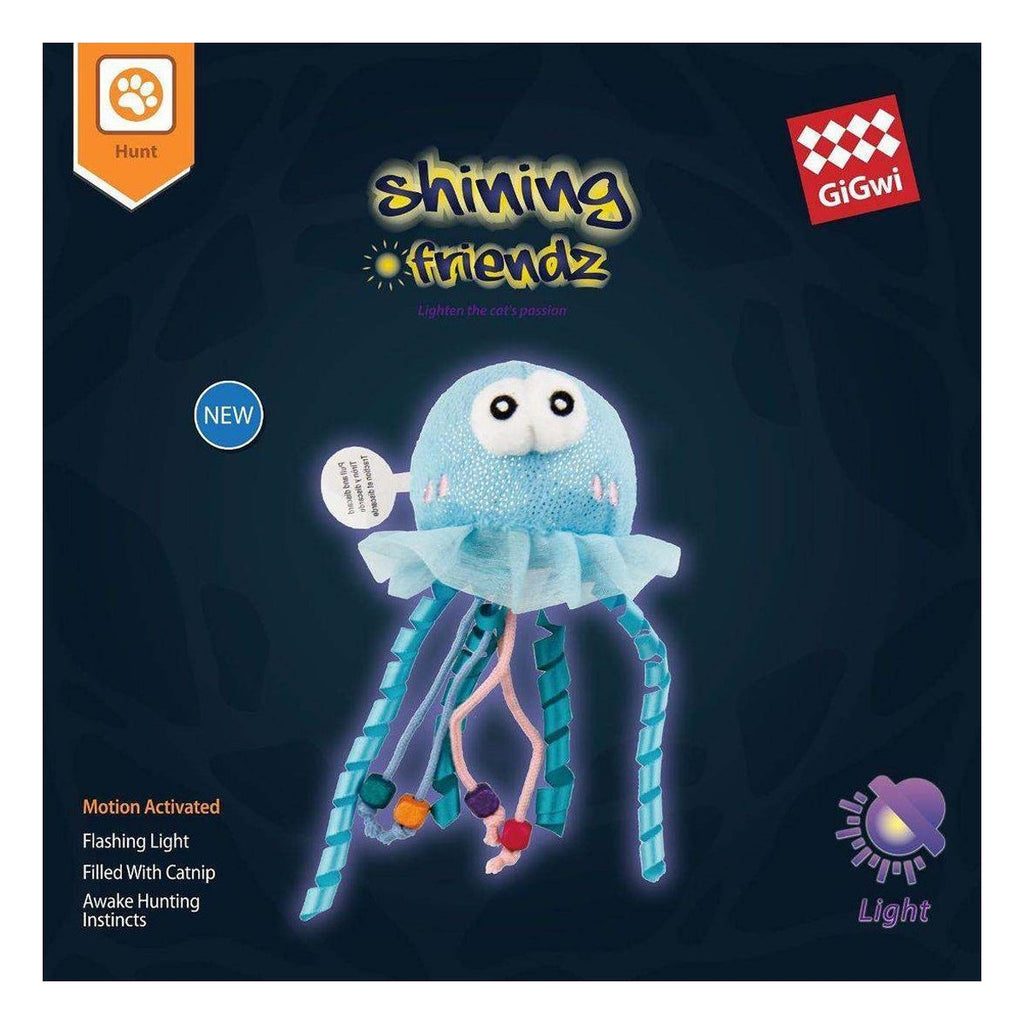GiGwi Medusa "Shinning Friends" con luz LED activada y catnip en el interior
