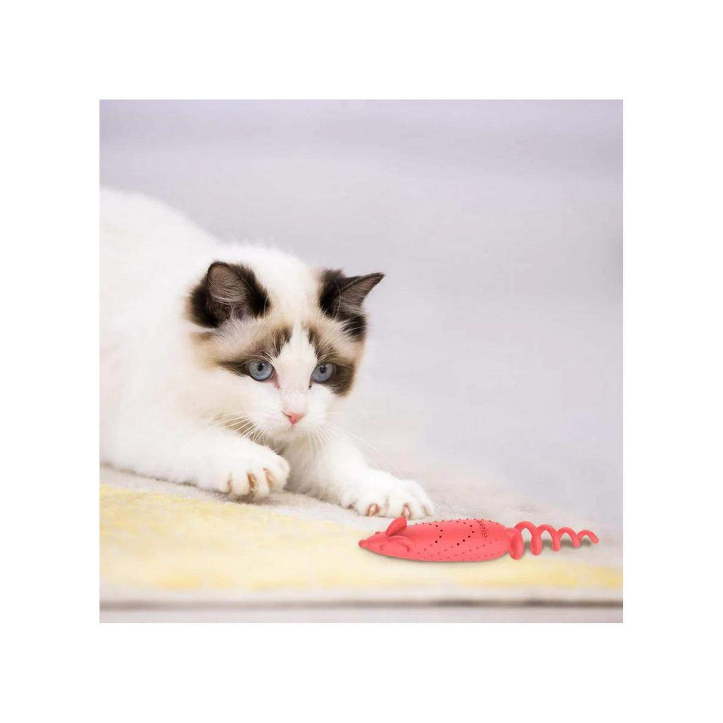 GiGwi Ratón rojo Roll-tailed con bolsa de catnip intercambiable y palito plateado