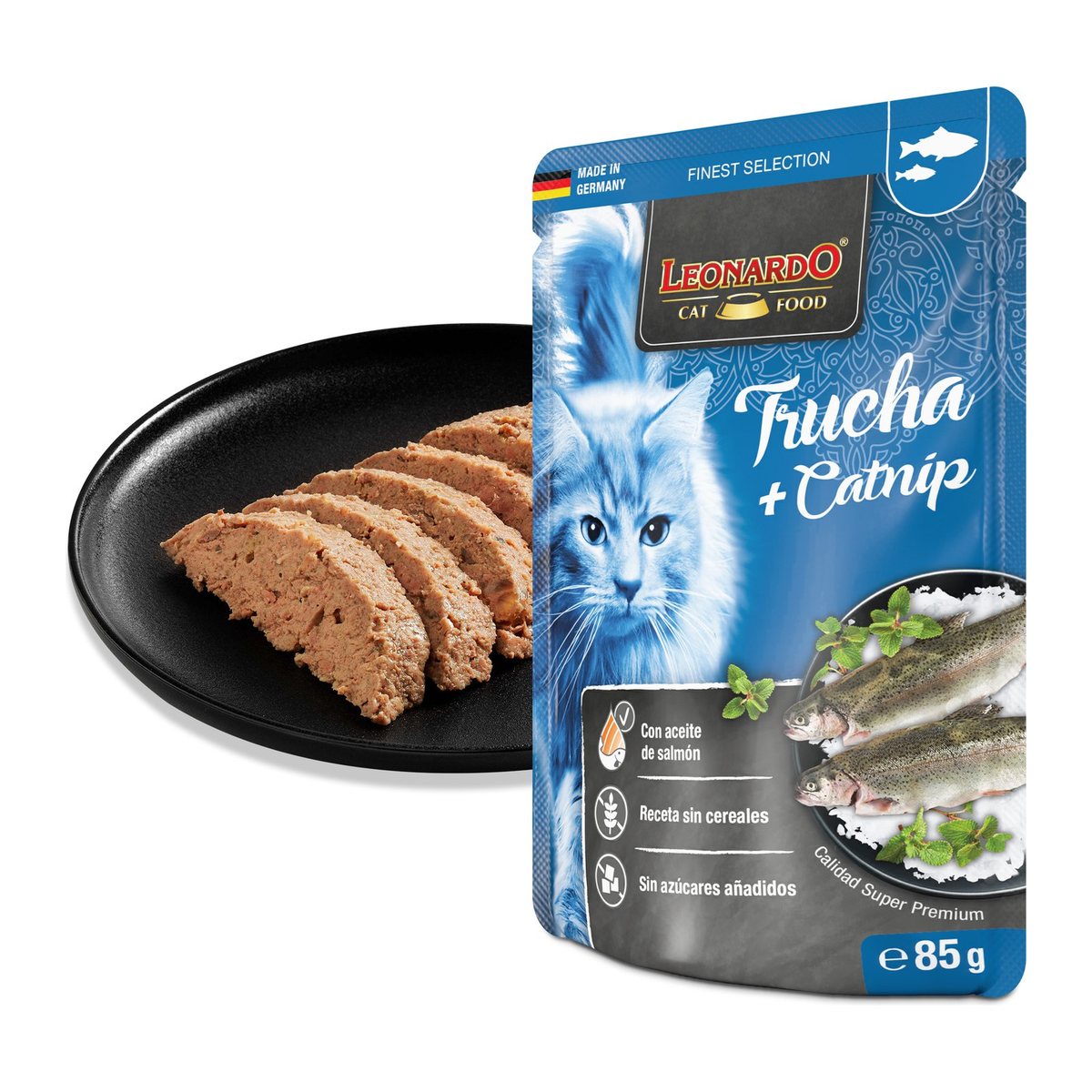 Leonardo Finest Selection Trucha + Catnip 85 gr · detalle
