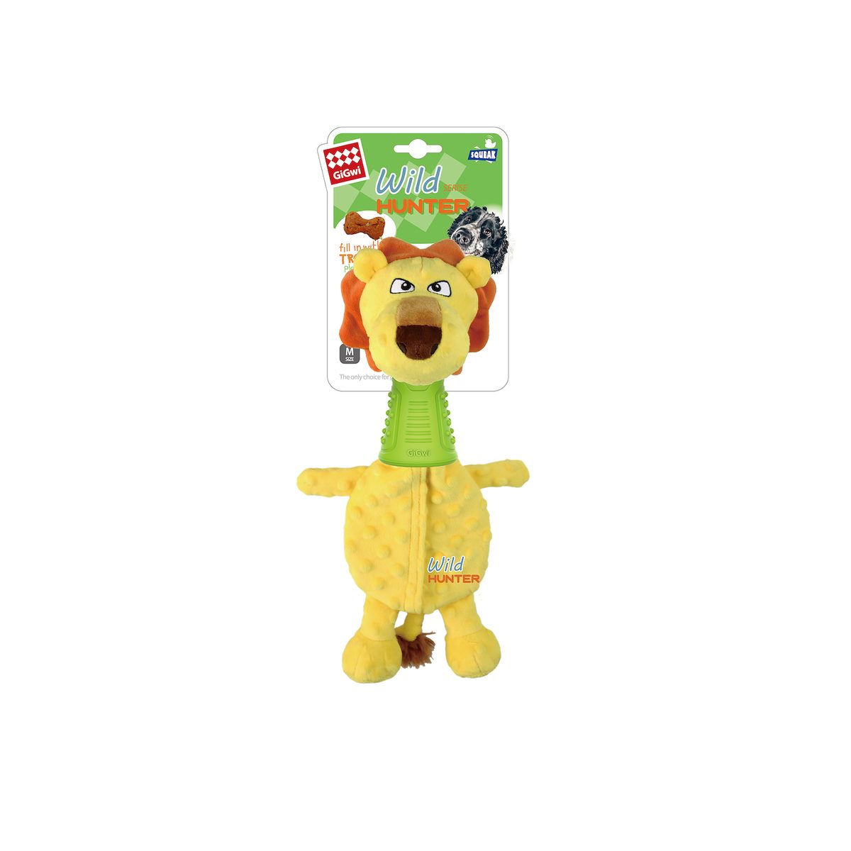 GiGwi Lion--Plush dog toy with TPR Neck Pouch Belly for treats filling