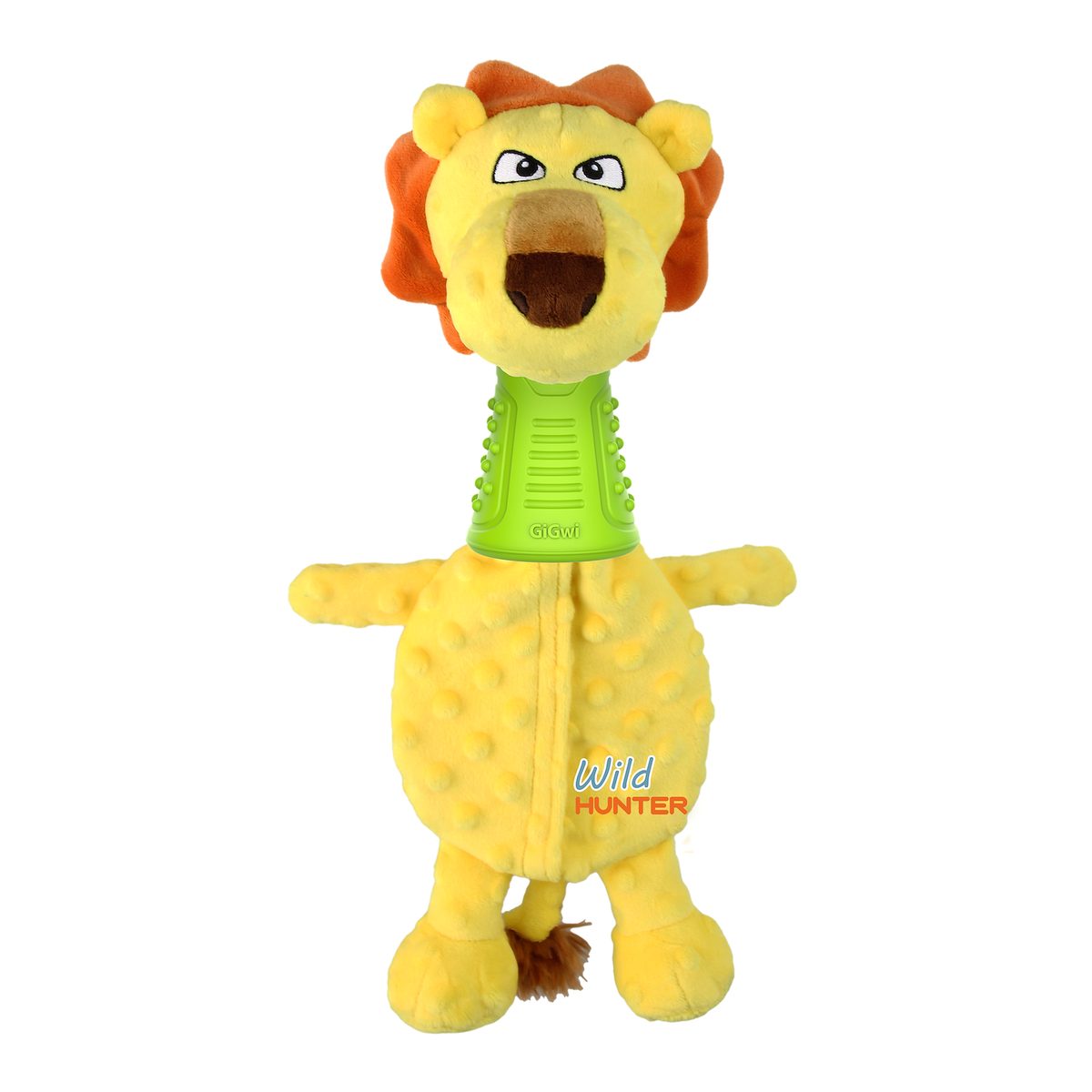 GiGwi Lion--Plush dog toy with TPR Neck Pouch Belly for treats filling