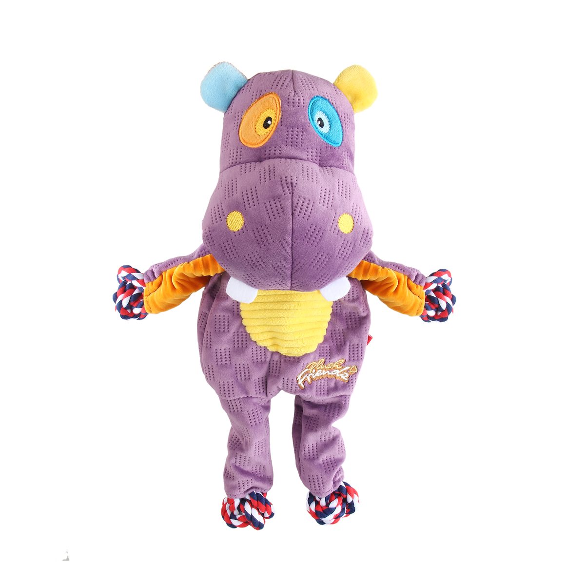 GiGwi Plush Friendz Hippo with Rope & Squeaker