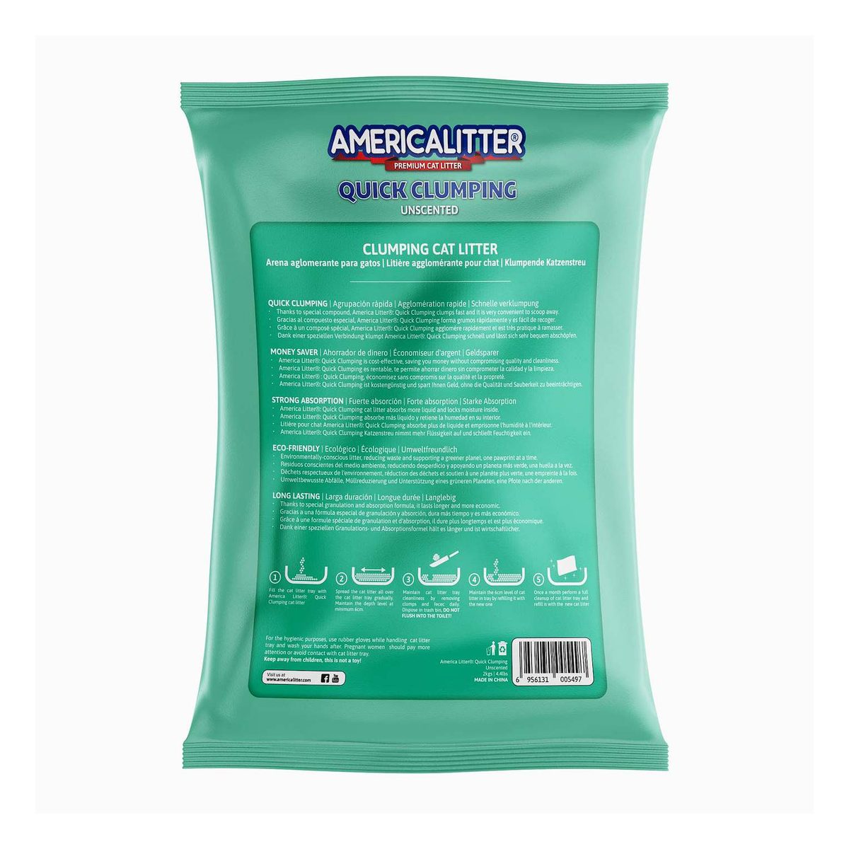 America Litter Arena Quick Clumping sin aroma 2 kg