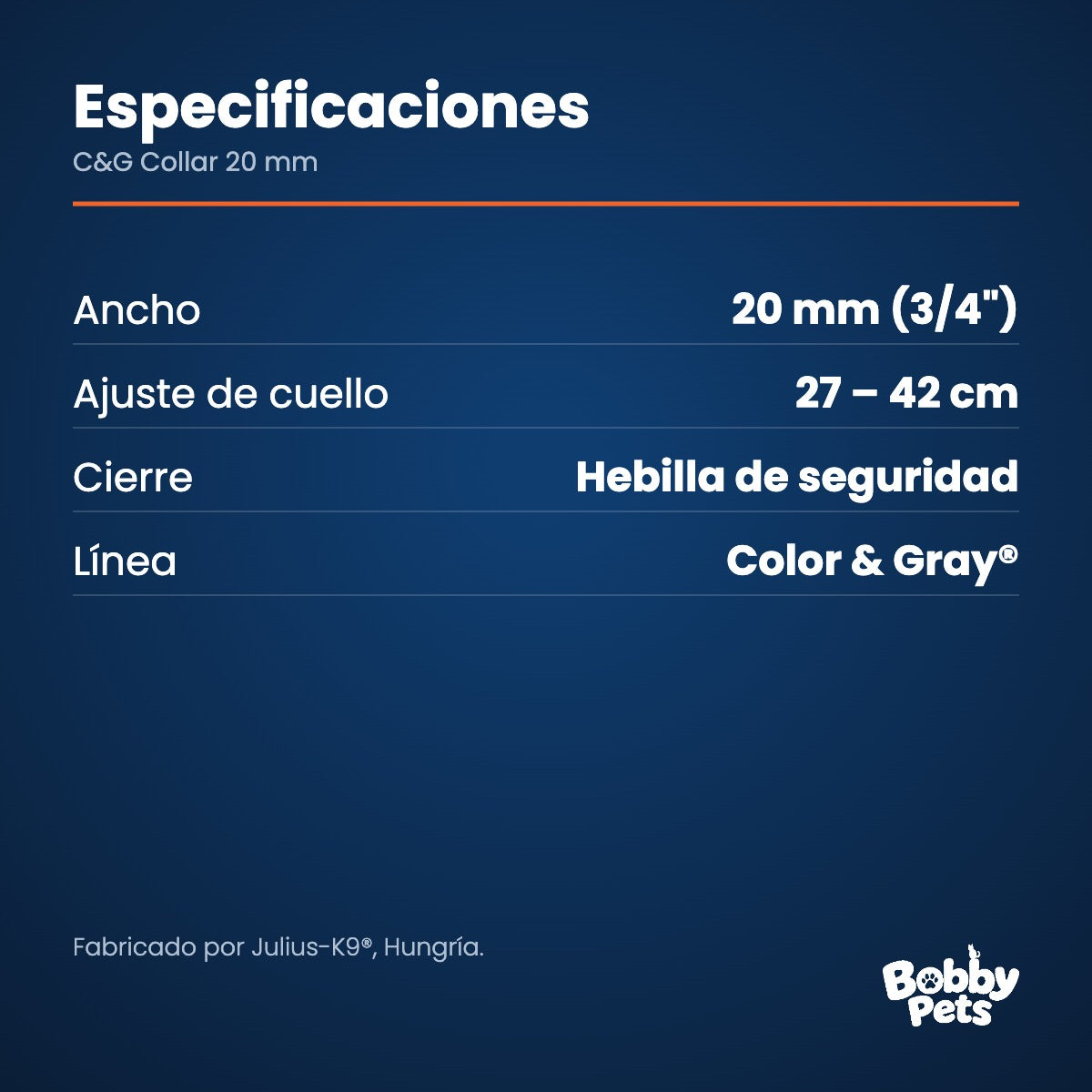 Especificaciones — Julius-K9 C&G Collar 20 mm