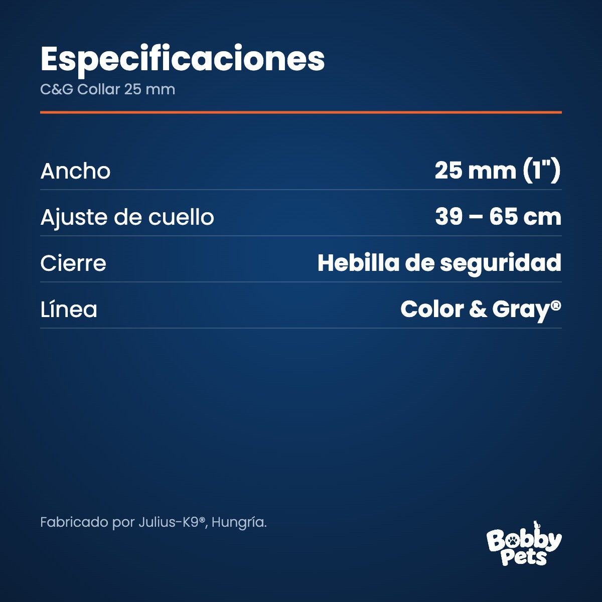Especificaciones — Julius-K9 C&G Collar 25 mm