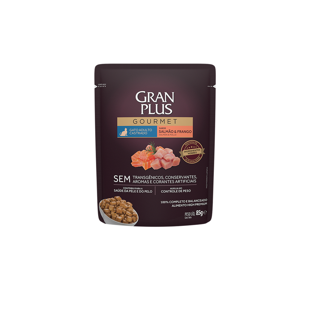 Gran Plus Sobre Gourmet Gato Adulto Esterilizados Salmón y Pollo 85 g