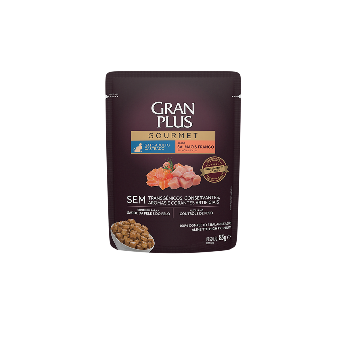 Gran Plus Sobre Gourmet Gato Adulto Esterilizados Salmón y Pollo 85 g