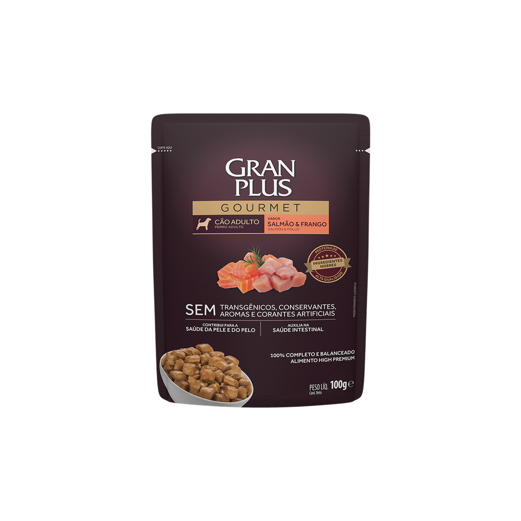 Gran Plus Sobre Gourmet Perro Adulto Salmón y Pollo 100 g