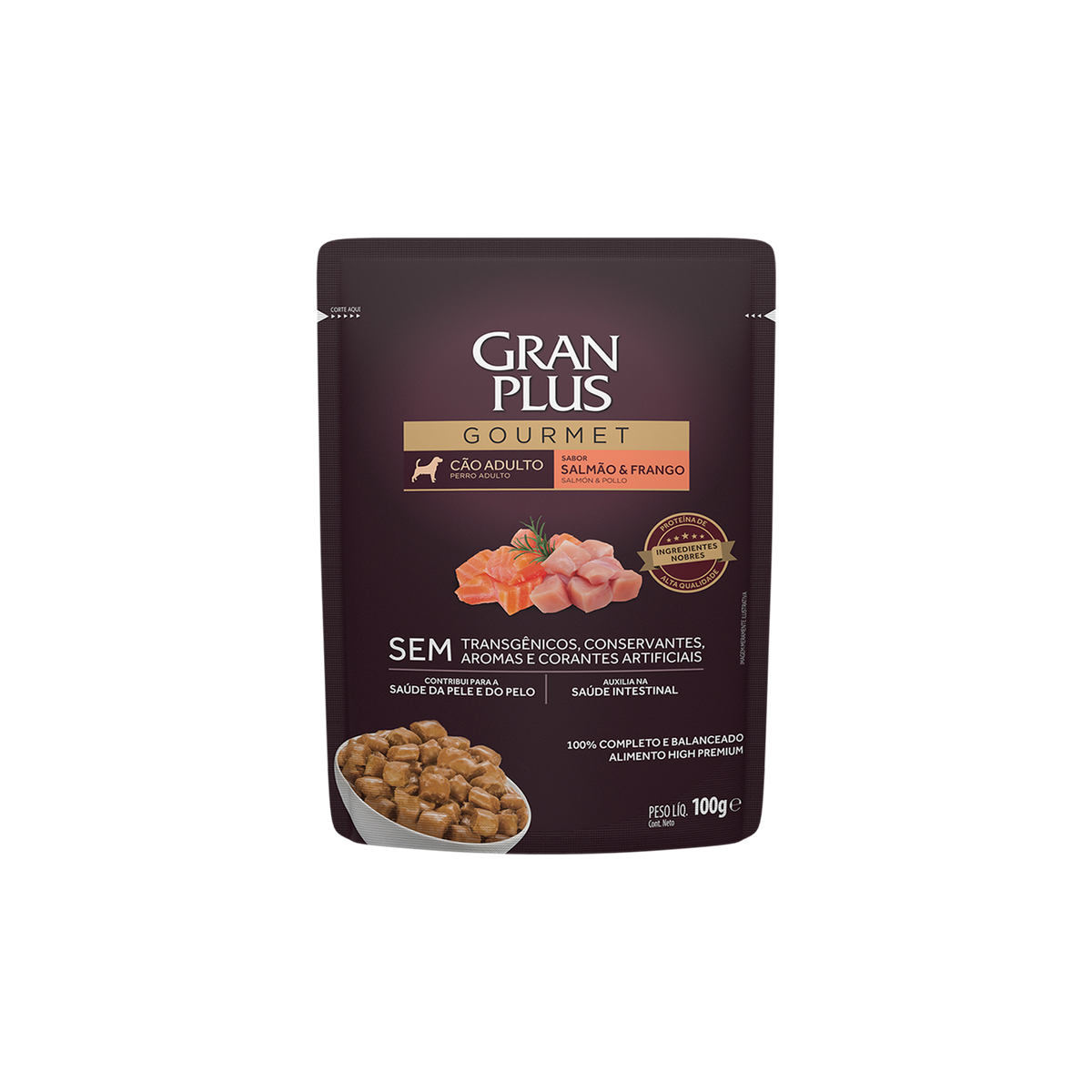 Gran Plus Sobre Gourmet Perro Adulto Salmón y Pollo 100 g