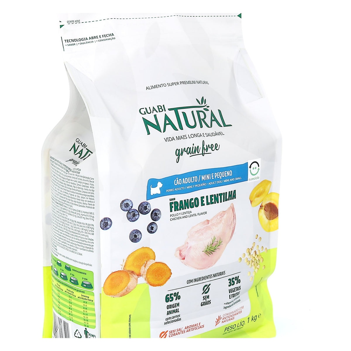 Guabi Natural Grain Free Perro Adulto Razas Pequeñas Pollo e Lentilha 1 KG