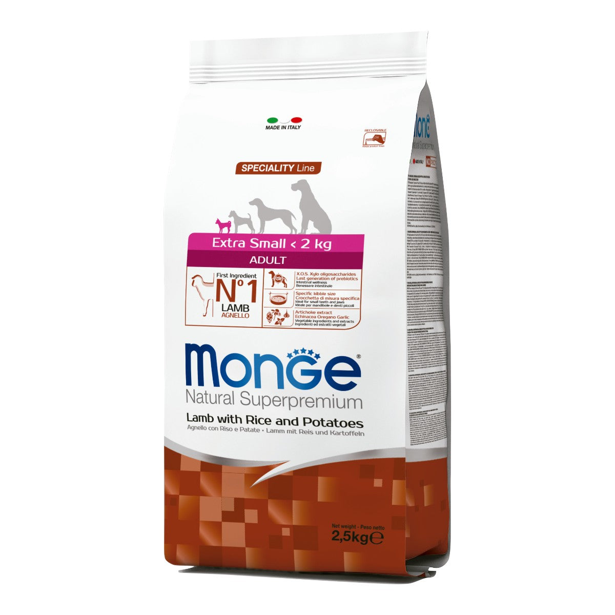 Monge Adult Extra Small Cordero, Arroz y Papa 2.5 kg