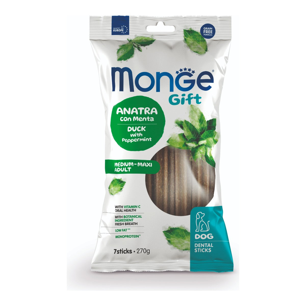 Monge Gift Dental Sticks Medium-Maxi Adult Dog (Pato+Menta) 270 g