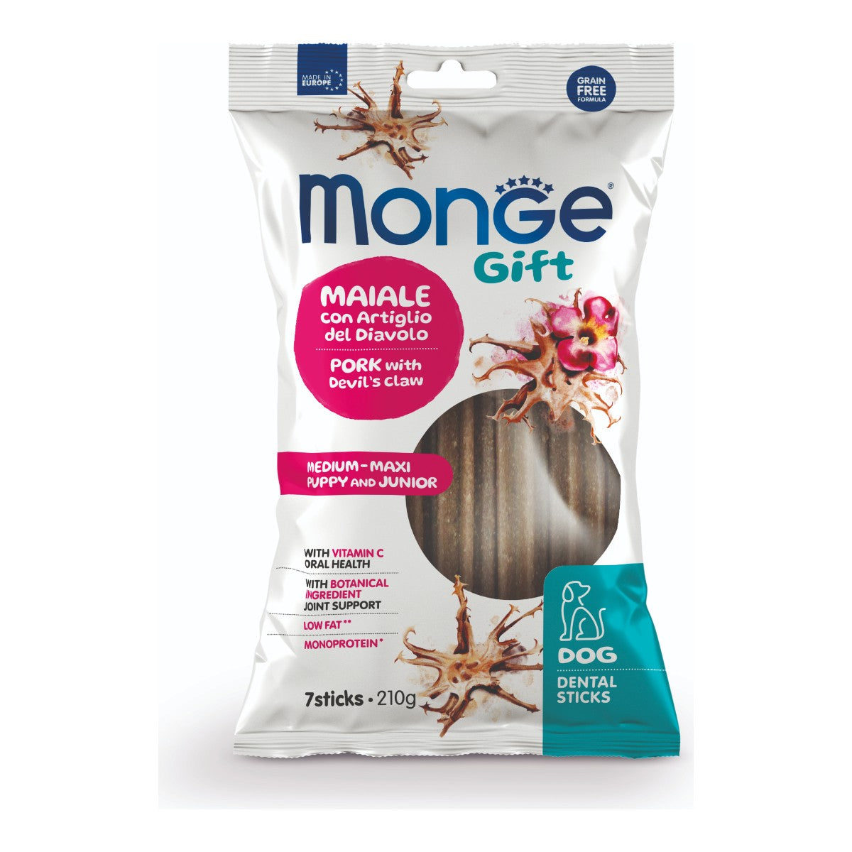 Monge Gift Dental Sticks Medium-Maxi Puppy Dog (Cerdo+Garra del Diablo) 210 g