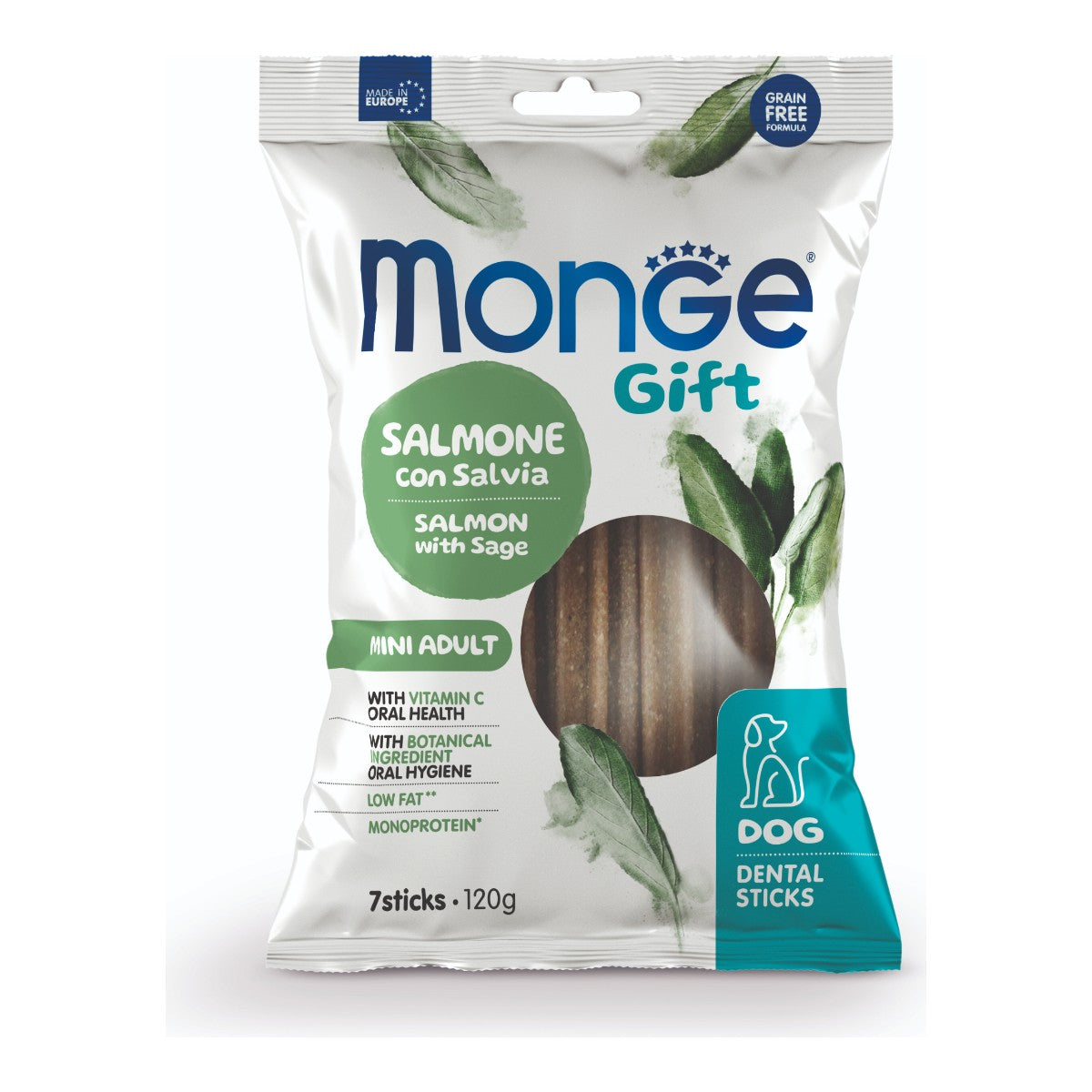 Monge Gift Dental Sticks Mini Adult Dog (Salmon+Salvia) 120 g