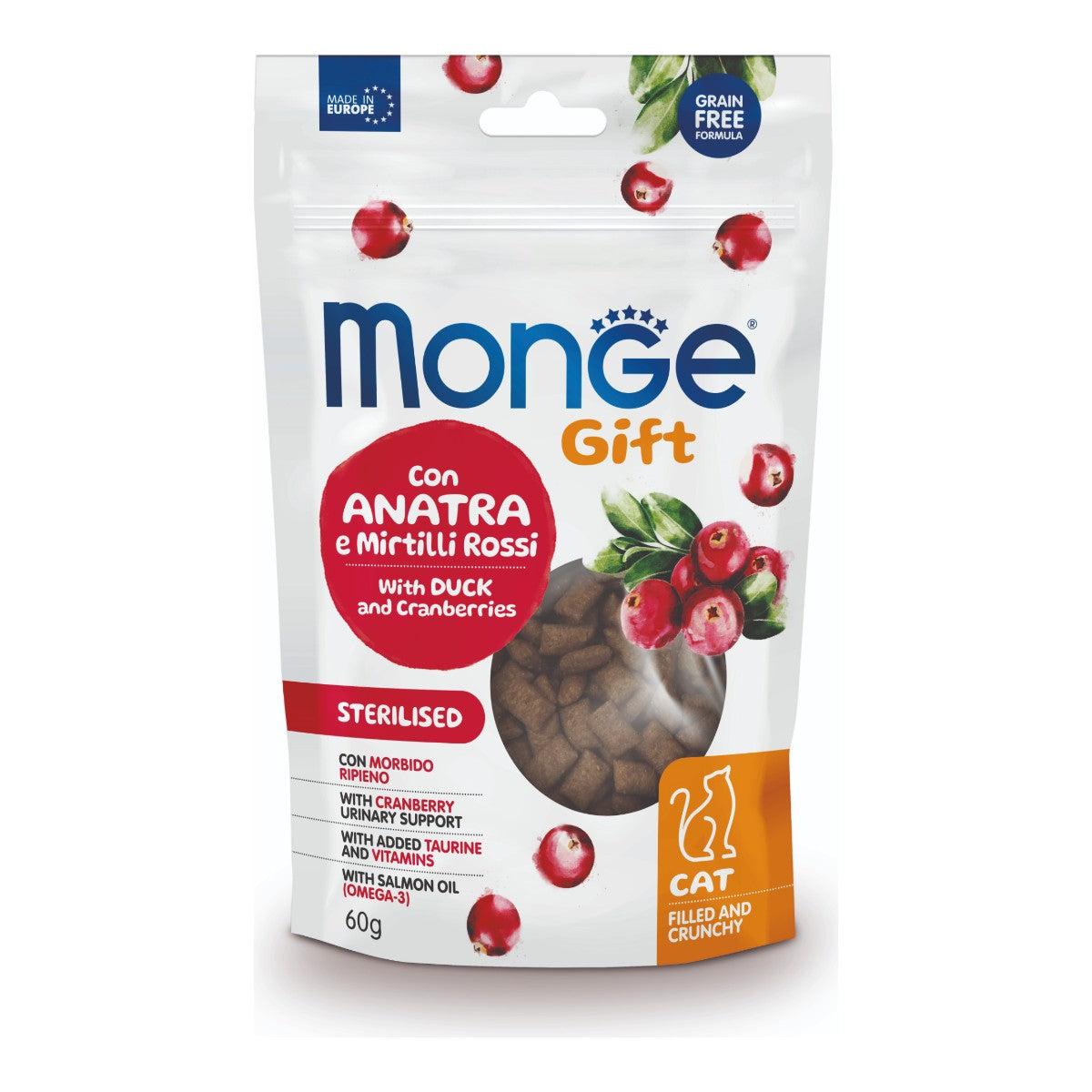 Monge Gift Filled And Crunchy Sterilised Cat (Pato+Arandanos) 60 g