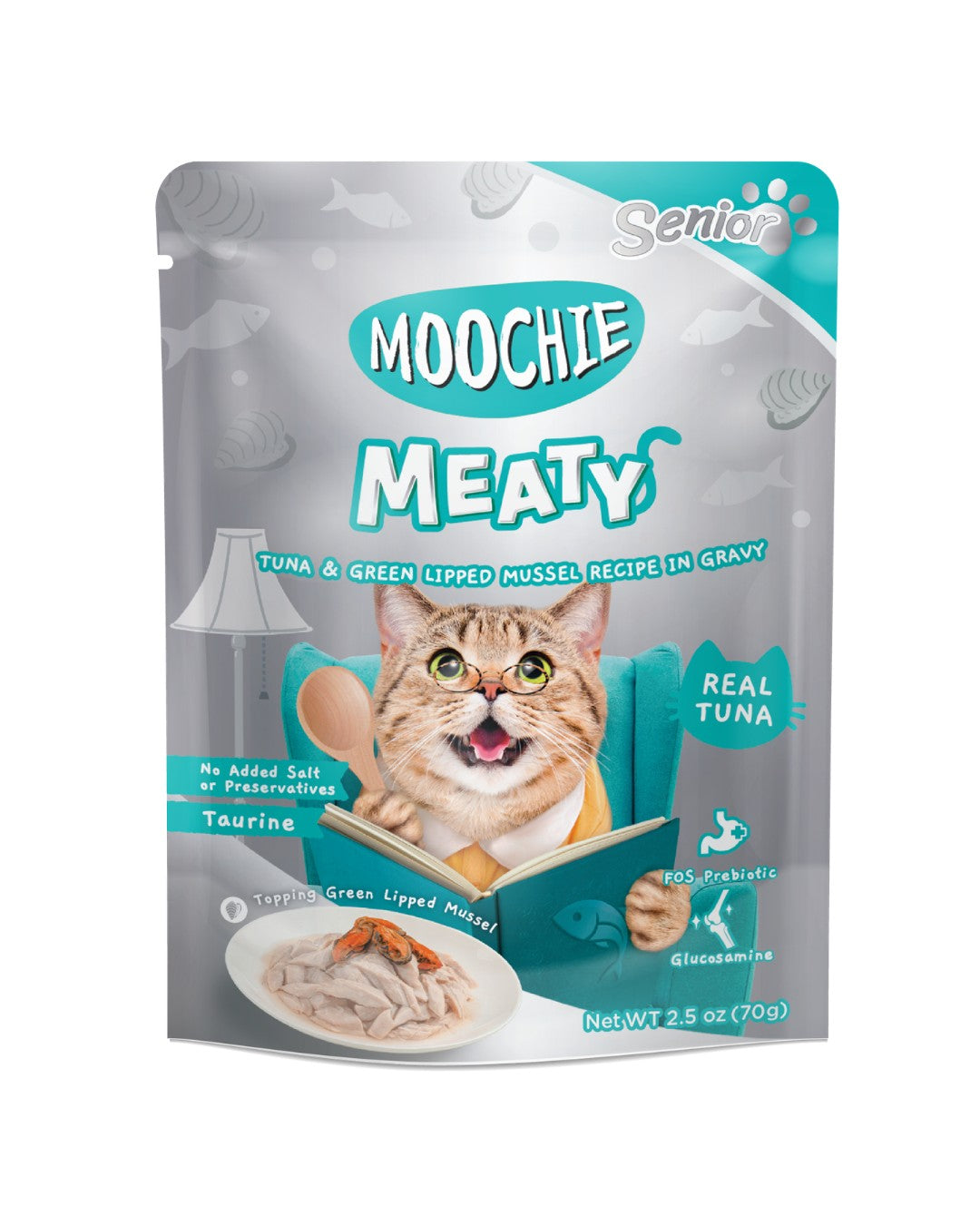 Moochie Cat Meaty Atún y Mejillón Verde en Salsa Pouch 70 g