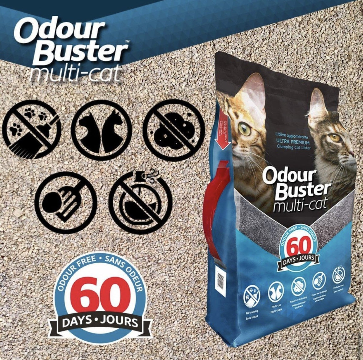Odour Buster — textura de la arena y beneficios