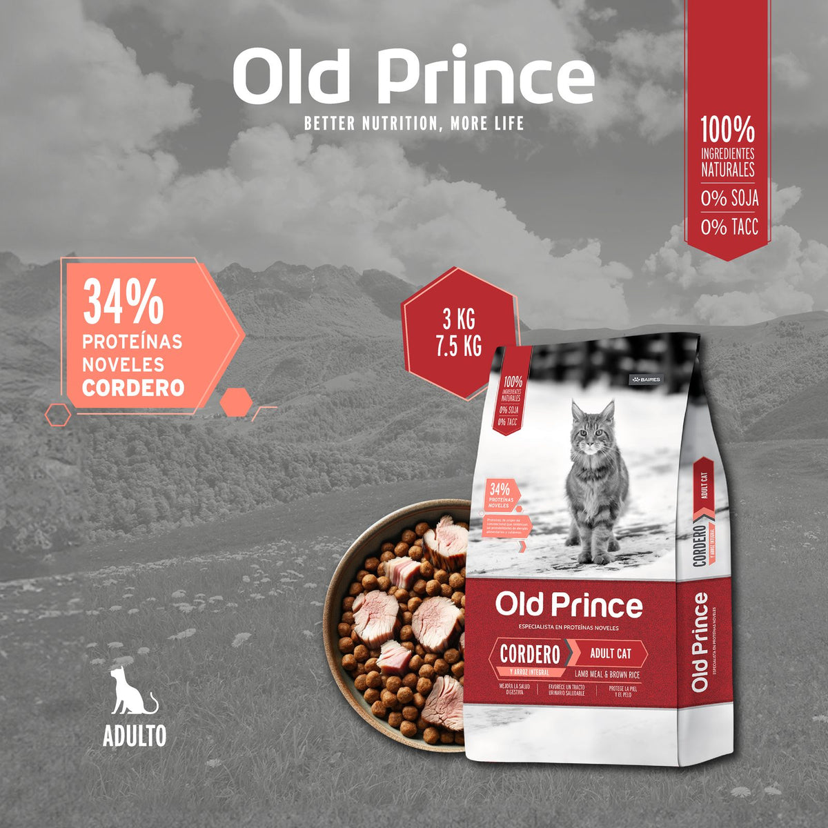 Old Prince Noveles Cordero Gatos Adultos 7.5 KG