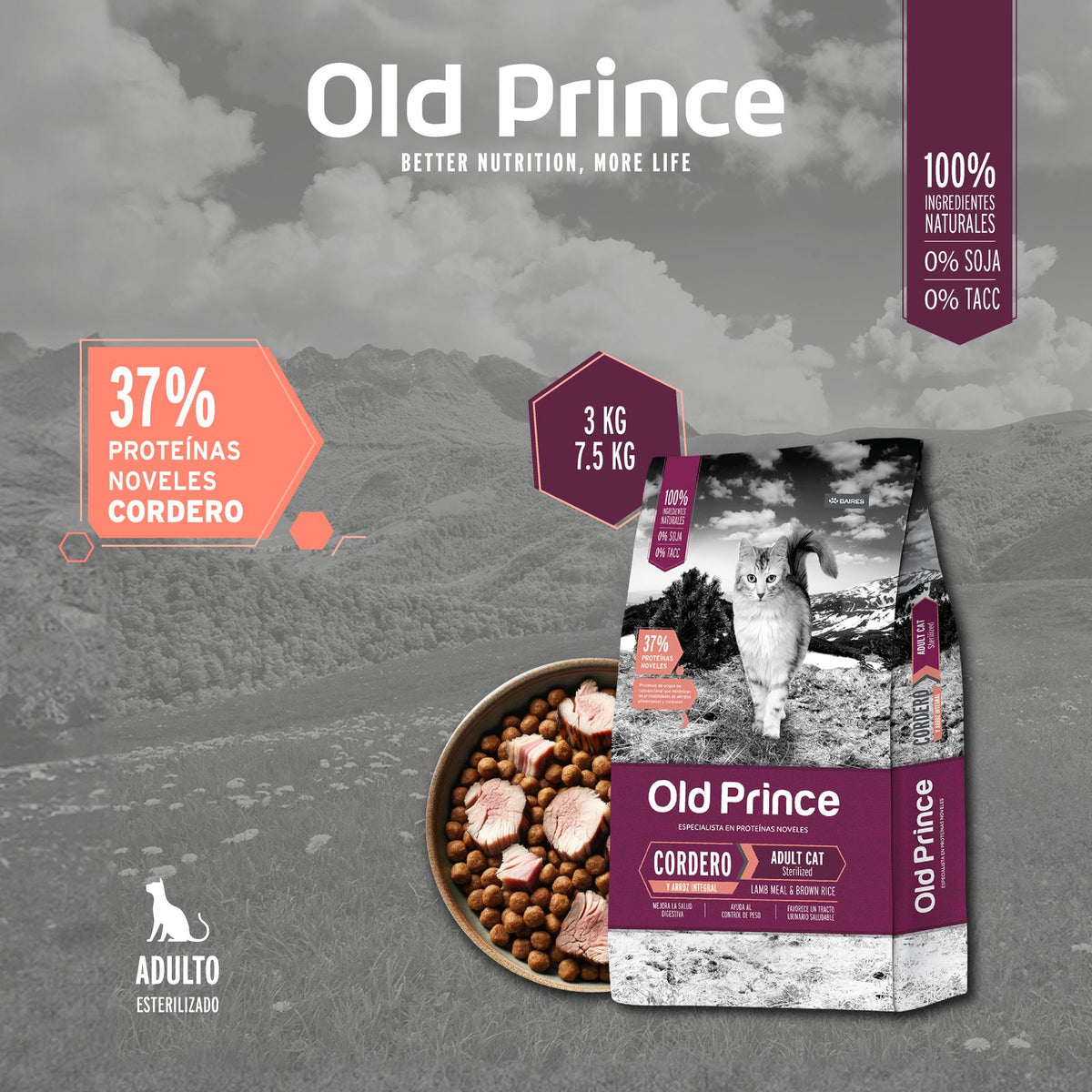 Old Prince Noveles Cordero Gatos Esterilizados 7.5 KG