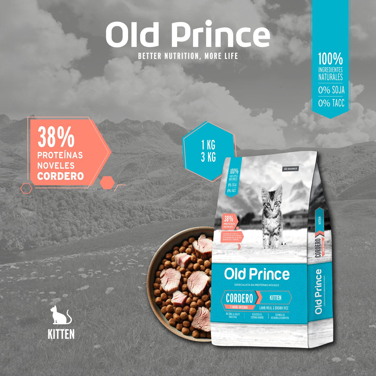 Old Prince Noveles Cordero Gatos Kitten 1 KG