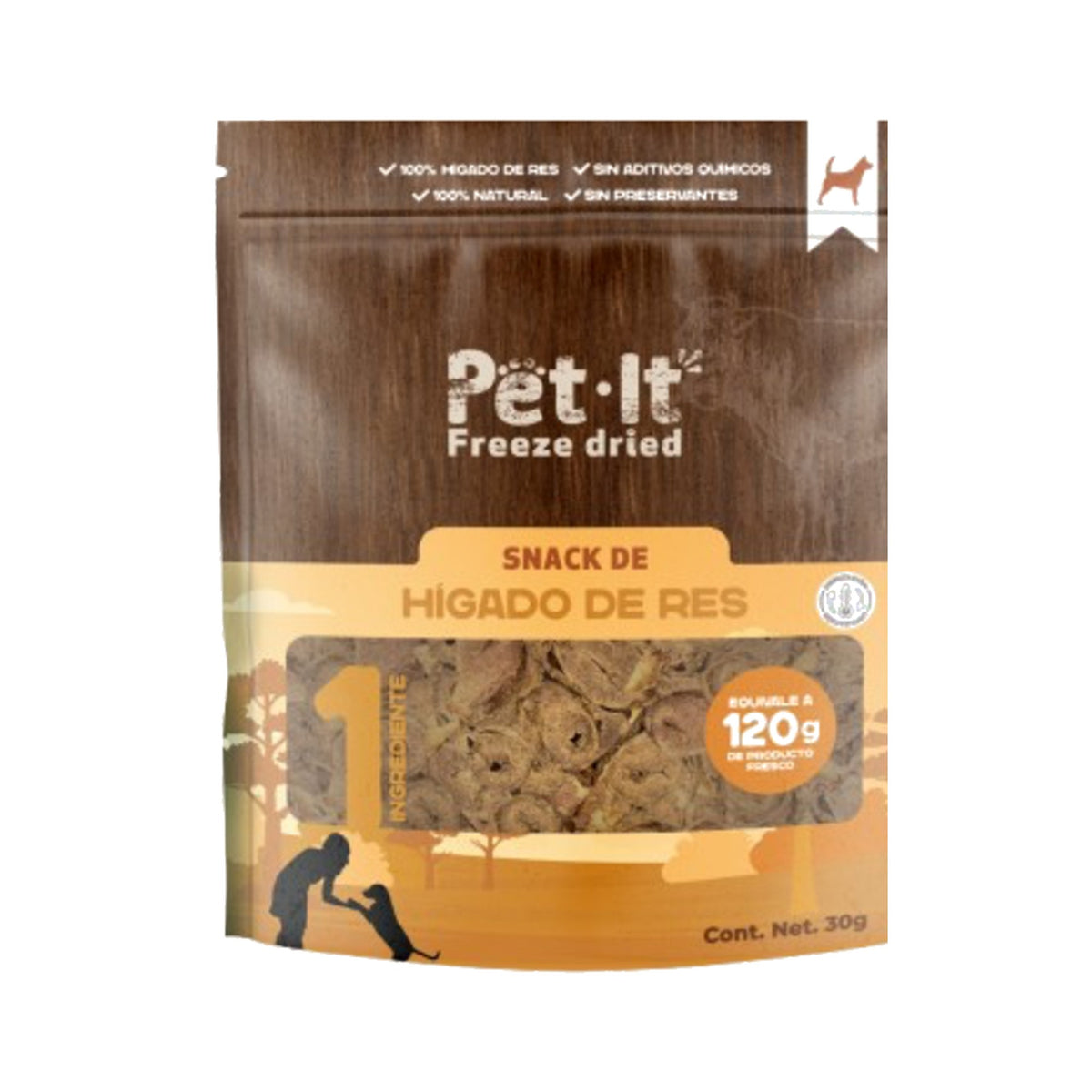 Pët·It Snack Hígado de Res 30 g — freeze dried, equivale a 120 g de producto fresco