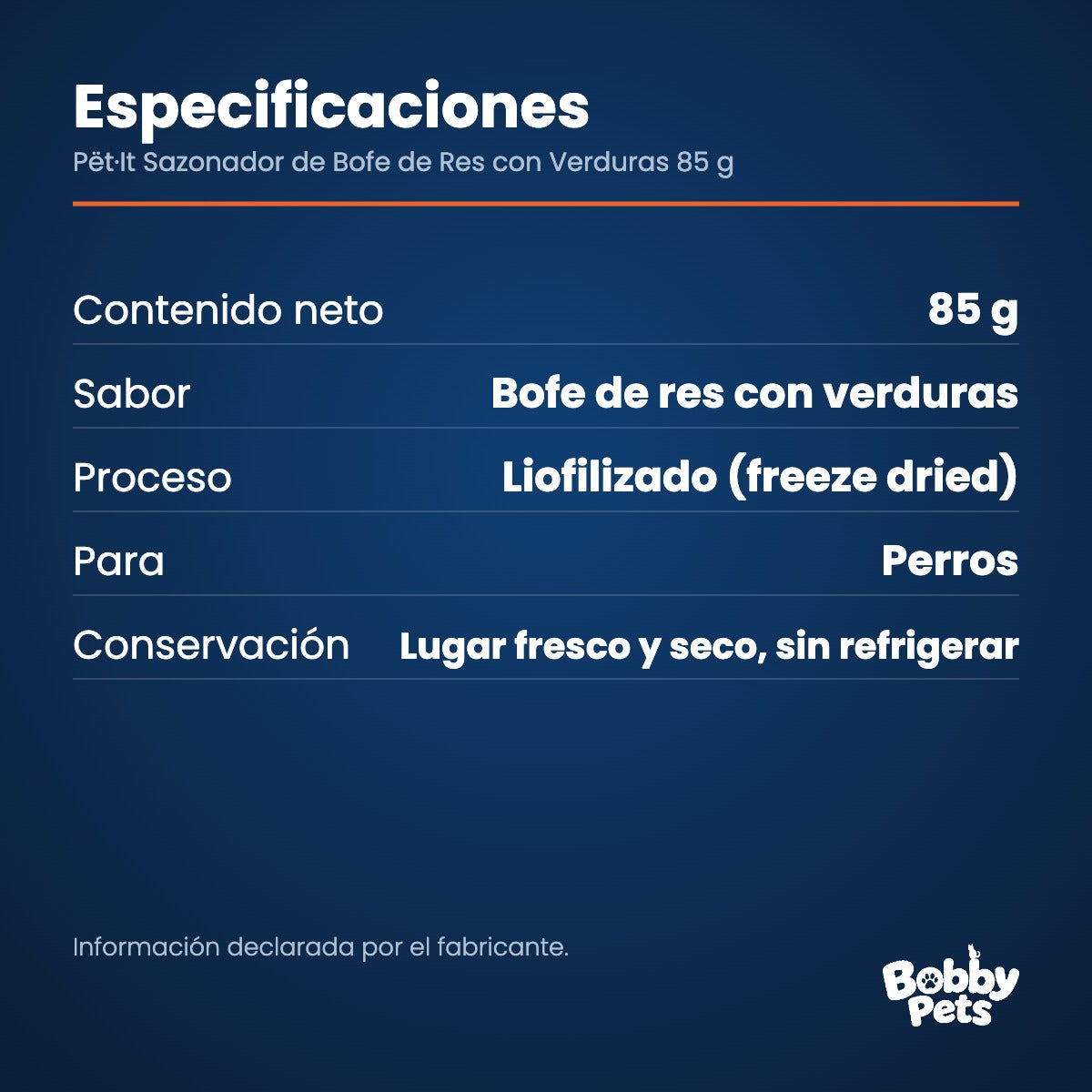 Especificaciones — Pët·It Sazonador de Bofe de Res con Verduras 85 g
